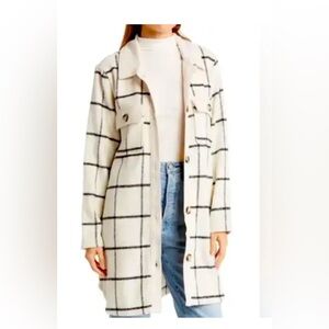 New - Never Worn - Nordstrom Melloday Long Shacket - Cream/Black Windowpane - S